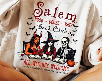 Witchy Book Club PNG, Spooky Girl Reading Halloween Design, Salem Witch Sublimation PNG, Book Lover Halloween PNG, Vintage Witchy Png