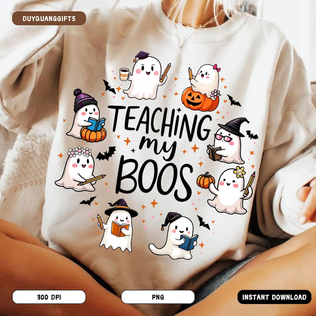 Teaching My Boos PNG, Cute Halloween Teacher Design, Coquette Pencil ...