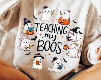 Teaching My Boos PNG, Cute Halloween Teacher Design, Coquette Pencil Ghost Clipart, Spooky School Sublimation PNG, Gift for Teacher PNG