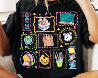 Colorful Doodle Back to School PNG, Trendy Classroom Sublimation Design, Cute Teacher First Day Shirt PNG, Back to School Elements PNG