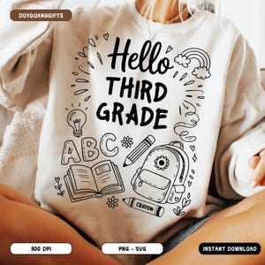 Hello Third Grade PNG SVG, Third Grade Teacher Shirt PNG, 3rd Grade Back to School Sublimation Design, Cute Classroom Shirt Png