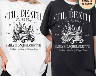 PNG SVG personalizado de "Hasta que la muerte nos acompañe", diseño de esqueleto gótico de "Novia o muerte", camiseta de despedida de soltera espeluznante personalizada, boda de Halloween PNG
