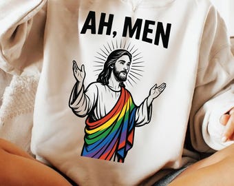 Lustiges LGBT PNG, Ah Männer Jesus Pride Sublimationsentwurf Png, schwuler christlicher Gleichheit Druck, Regenbogen stolz Monat Png, LGBTQ Hemd Png