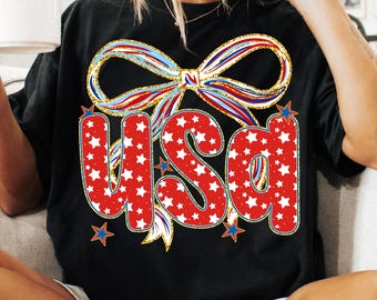 USA Coquette Bow PNG, Patriotic Preppy Clipart PNG, Red White Blue Aesthetic Design, Cute American Shirt Png, 4th of July Soft Girl Vibe Png