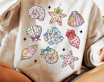 Wildflower Seashell Summer PNG, Floral Clam Beach PNG, Soft Coastal Vacation Design, Aesthetic Summer Vibes PNG, Summer Vacation Png