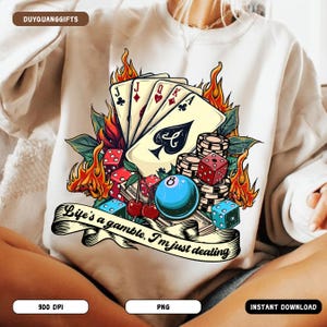 Life's A Gamble I'm Just Dealing png, shirtontwerp pokerkaart cowgirl, Y2K Ace Card-sublimatie, retro western countrymeisje png