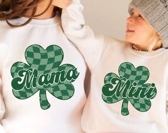 Retro Shamrock Mama Mini PNG, Cute St Patrick's Day Shirts Design, St Patrick's Png, Clover Png, St Patricks Lucky Mama and Mini Sublimation