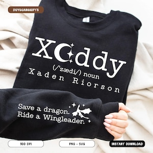 Xaddy SVG, Xaden Riorson chemises PNG, Xaden quatrième aile dessins, quatrième aile Merch Clipart, Iron Flame, Rebecca Yarros, conception de manche livresques image 1