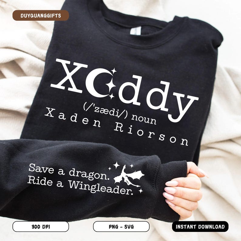 Xaddy SVG, Xaden Riorson chemises PNG, Xaden quatrième aile dessins, quatrième aile Merch Clipart, Iron Flame, Rebecca Yarros, conception de manche livresques image 1