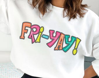 Colorful Friday PNG, Retro Mom Life Shirt Design, Vintage Teacher Appreciation Graphic, Happy Fri-Yay Clipart, Sublimation, Digital Download