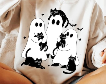Ghost Black Cat PNG SVG, Cute Halloween Cat Shirt PNG, Funny Spooky Kitty Sublimation, Cat Mom Fall Design, Black Cat Ghost Png