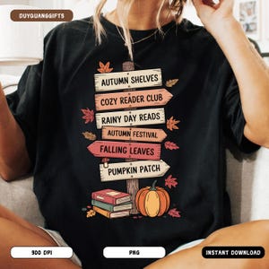 Cozy Autumn Bookish Direction Sign PNG, Cute Fall Reading Aesthetic Clipart PNG, Cozy Halloween Book Lover Sublimation Design, Autumn PNG
