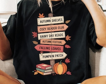 Placa de direção aconchegante de outono PNG, clipart estético fofo de leitura de outono PNG, design de sublimação aconchegante para amantes de livros de Halloween, outono PNG