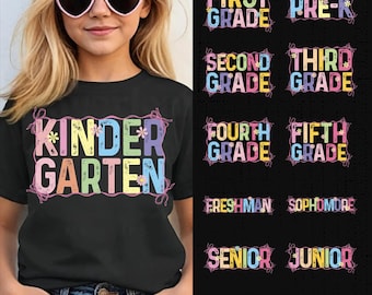 Preppy Back to School Floral PNG Bundle, First Day of School Sublimation Designs, Retro Neon Teacher Shirt PNG, Cute Classroom PNG
