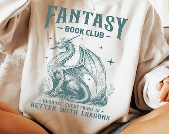 Vintage Fantasy Book Club SVG PNG, Retro Trendy Fantasy Dragon Bookish, Maglietta Book Dragon Club Png, Regalo per gli amanti dei libri Design a sublimazione