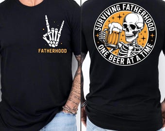 Sobreviviendo a la paternidad una cerveza a la vez (PNG), Diseño de sublimación divertido para el Día del Padre, Camiseta de papá bebiendo (PNG), Feliz Día del Padre (PNG)