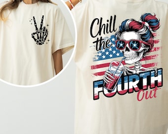 Chill The Fourth Out PNG, Funny Skeleton 4th of July Shirt Design, Snarky Retro USA Sublimation PNG, Independence Day Humor Patriotic Png