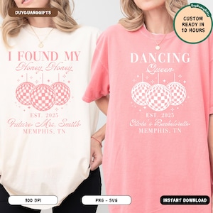 Custom Disco Bachelorette PNG SVG, Mamma Mia Bride Dancing Queen Clipart, Personalized Disco Theme Bridal Shower Shirt Design PNG