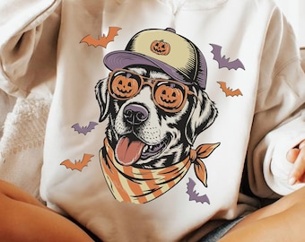 Halloween Labrador Retriever PNG, Funny Dog with Pumpkin Hat and Sunglasses PNG, Fall Dog Lover Halloween Design, Dog Mom Shirt PNG
