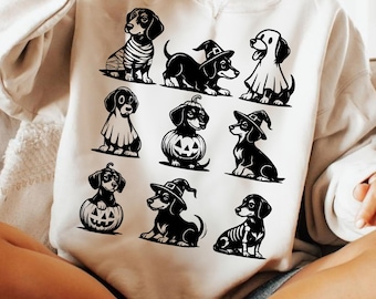 Dachshund Halloween PNG, Wiener Dog Shirt PNG, Dog Mom Fall Clipart, Spooky Doxie Sublimation, Cute Sausage Dog Halloween Graphic PNG