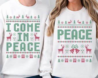 Come In Peace I&#39;m Peace PNG, Retro Couples Matching Ugly Christmas Png, Ugly Adult Humor Holiday Png, Funny Couples Christmas Ugly Sweater