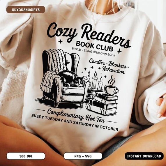 Cozy Girl Book Club Fall PNG SVG, Spooky Book Lover Sublimation PNG, Trendy Autumn Reader Design, Cute Bookish Fall Png, Reading Society Png