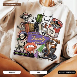 Treaty Revival Western PNG, Spooky Skeleton Cowboy Design, Grunge Tattoo Skull Clipart, Outlaw Country Halloween PNG, Trendy Western PNG