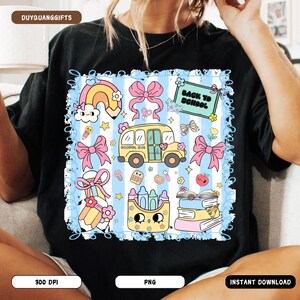 Preppy Back to School Coquette PNG, First Day of School Sublimation PNG, Cute School Bus Flowers Pencil Design, Girly Classroom Shirt PNG