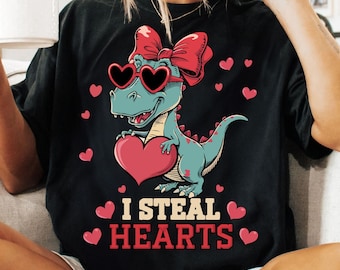 I Steal Hearts PNG, Valentines Coquette, Retro Valentine Day Png, Funny Dinosaur Valentine Png, Dinosaur Holding Heart, Sublimation Designs