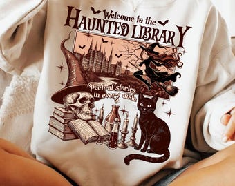 Haunted Library PNG, Retro Bookish Halloween Design, Librarian Ghost Reading PNG, Salem Witches Spooky Season Shirt PNG, Funny Halloween Png