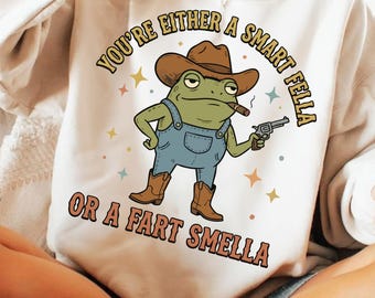 Smart Fella Fart Smella PNG Lustige Cowboy Frosch Sublimationsdesign, Retro Kröte Clipart, sarkastisches Meme digitaler Download, Western Frosch Png