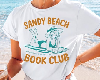 Sandy Beach Book Club PNG SVG, Book Girl Summer Shirt Design, Literary Beach Day Sublimation PNG, Trendy Book Lover Summer Reading Png