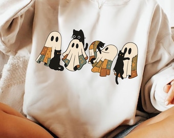 Cute Ghost Cat PNG, Funny Halloween Cat PNG, Spooky Season Cat Lovers Design, Witchy Ghost Cat Halloween PNG, Retro Halloween Cat Ghost Png