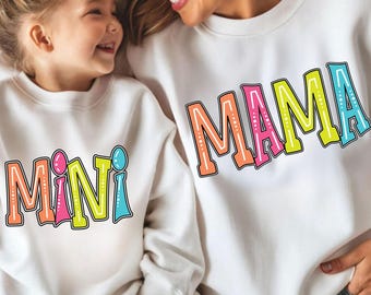 Colorful Mama and Mini PNG, Mother Daughter Matching Shirt Design, Happy Mother's Day Clipart, Trendy Mommy & Me Graphic, Files Sublimation