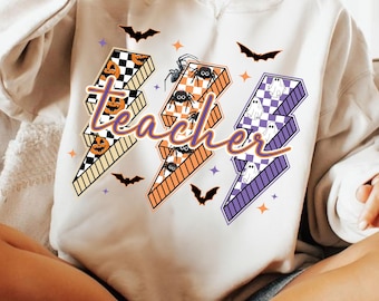 Halloween Teacher PNG, Trick or Teach Ghost Pumpkin Design, Spooky Teacher Shirt PNG, Fall School Halloween Clipart, Autumn Teacher PNG