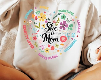 She Is Mom Boho Floral PNG, Christian Faith-Based Motherhood Sublimation, Religious Bible Verse Mom PNG, Christian Mama Shirt PNG