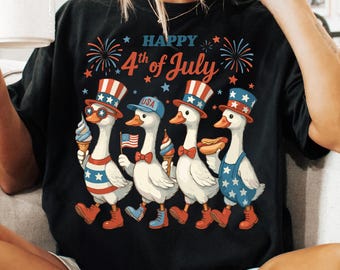 Happy 4th Of July Ducks PNG, Funny Patriotic Goose Shirt Design, USA Flag Independence Day Sublimation PNG, Cute American Holiday Png