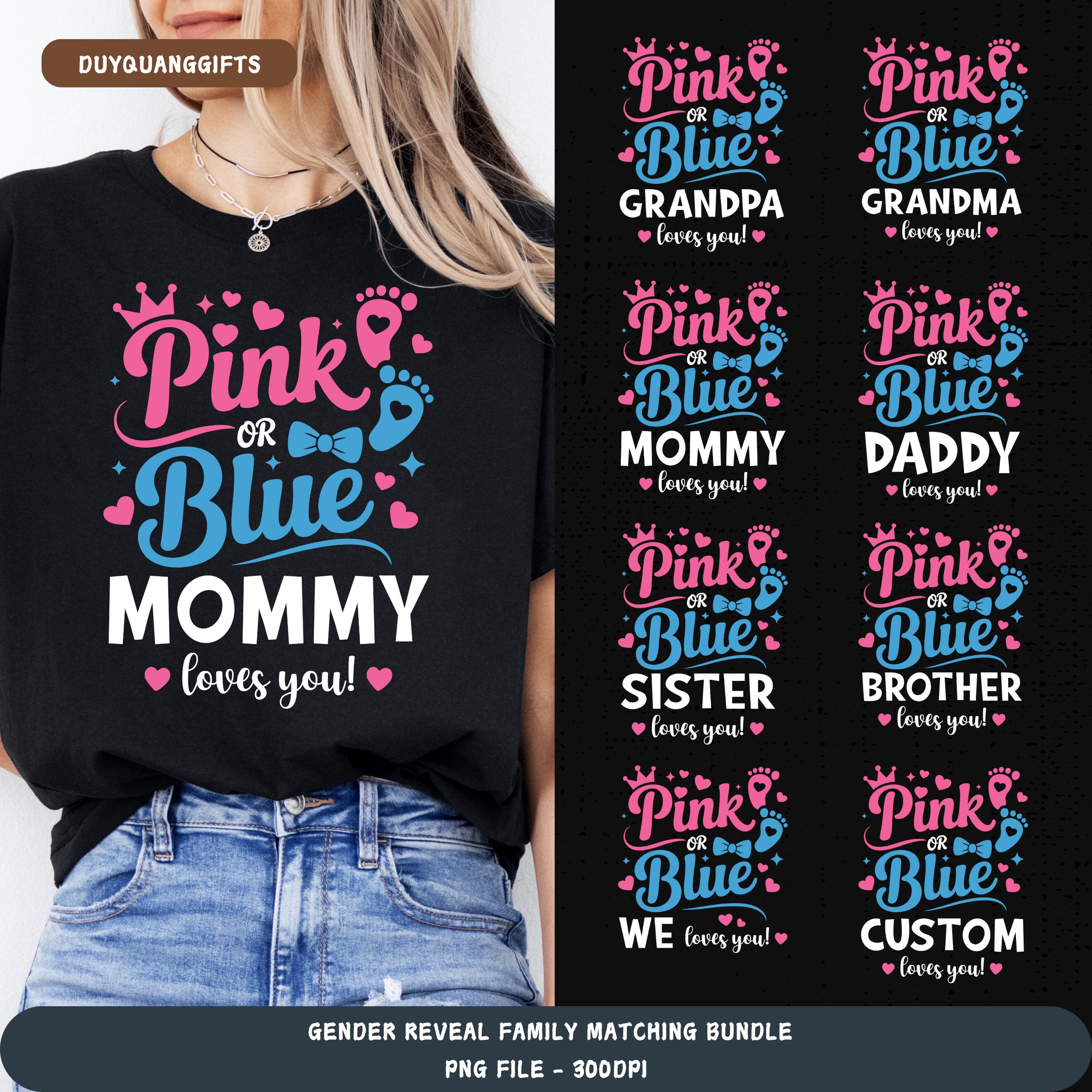 Daddy Loves You T-Shirt - Pink Or Blue Gender Reveal Shirt With Stars & Footprints