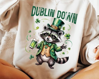 Funny Lucky Raccoon St Patrick’s Day PNG, Dublin Down PNG, Shamrock Raccoon Irish Humor PNG, Green Mischief Vibes Png, Cute Raccoon Luck Png
