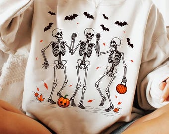 Tanzendes Skelett Halloween PNG, Retro Kürbis Shirt PNG, lustiges Sublimationsdesign der gruseligen Saison, Vintage Halloween PNG, Skelett Tanz Png