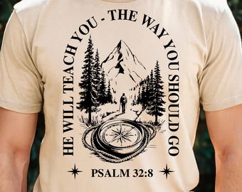 Camiseta cristiana con la guía de Dios, diseño de versículos bíblicos de moda para hombres, sublimación de la fe de Jesús, regalo religioso para él, ministerio juvenil, PNG