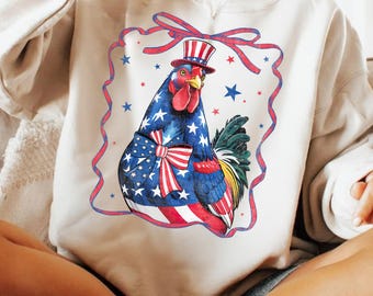 4th of July Chicken PNG, Patriotic USA Chicken Sublimation, Retro American Flag Shirt Design PNG, Funny Independence Day Farm Animal Png