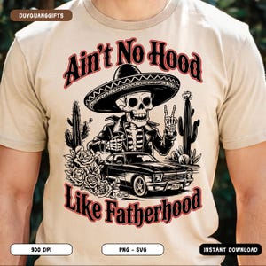 El Papa Mas Chingon PNG SVG, Retro Chicano Dad Design, Ain't No Hood Like Fatherhood PNG, Funny Mexican Father's Day Png, Latino Skull Png