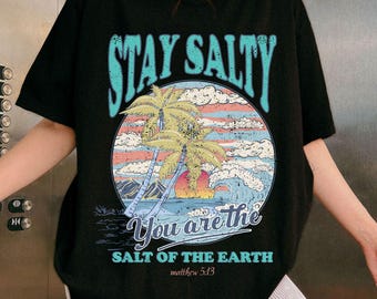 Stay Salty Christian PNG, Vintage Bible Affirmations, Boho Bible Shirts Design, Retro Christian Summer Beach, Bible Verse, Jesus Sublimation