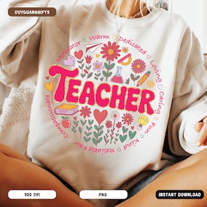 Retro Floral Teacher PNG, Groovy Spring Teacher Shirt PNG, Boho Wildflower Sublimation, Teacher Appreciation Gift PNG, Cute Teacher Png