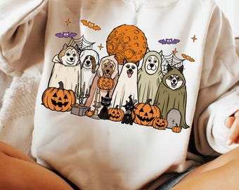 Cane fantasma di Halloween in formato PNG, maglietta con cucciolo spettrale carino in formato PNG, mamma di cane retrò in formato sublimazione, divertente clipart di animali domestici di Halloween, design di cani per la stagione autunnale in formato PNG