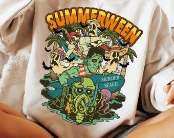 Spooky Summer Halloween PNG, Funny Horror Vacation Sublimation Design, Retro Halloween Beach Shirt PNG, Vintage Summer Scary Characters PNG