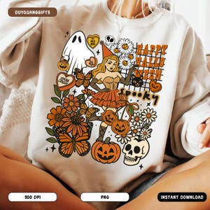Spooky Girly Halloween Collage PNG, Vintage Pumpkin Ghost Sublimation Design, Retro Fall Clipart PNG, Witchy Halloween Shirt PNG