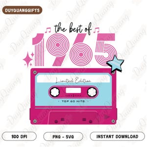 60th Birthday SVG PNG, Best Of 1965 Cassette Tape Design, 60 Years Old Birthday Party Decor Clipart, Born in 1965 Svg Png, Digital Download