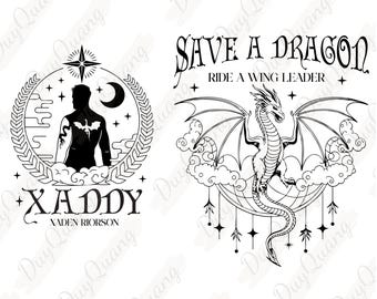 Xaden Riorson SVG PNG, diseño de camiseta de moda Xaddy, merchandising de fanático de Xaden Fourth Wing PNG, clipart PNG de tormenta de ónix retro, camiseta de dos lados Dragon Rider